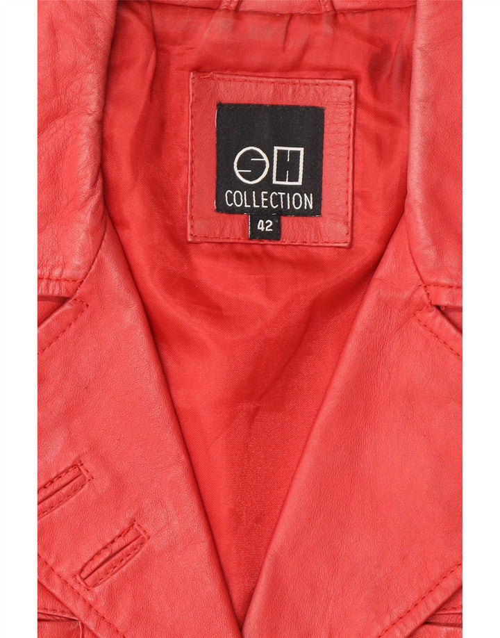 Vintage Damen 6-Knopf-Lederblazer IT 42 Mittelrot