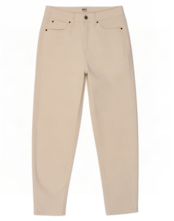Marks & Spencer Damen Mom Tapered Jeans UK 10 Small W28 L26 Weiße Baumwolle