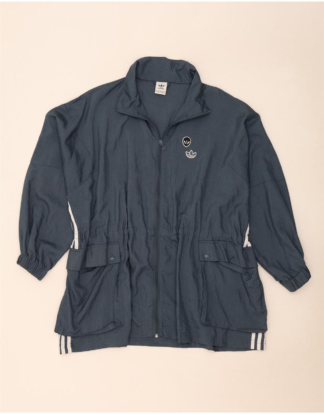 Adidas Damen Übergroße Utility-Jacke UK 8 Small Blau Polyamid