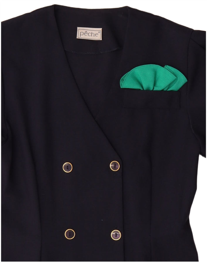 VINTAGE Damen Zweireihiges Etuikleid US 10 Large Marineblau