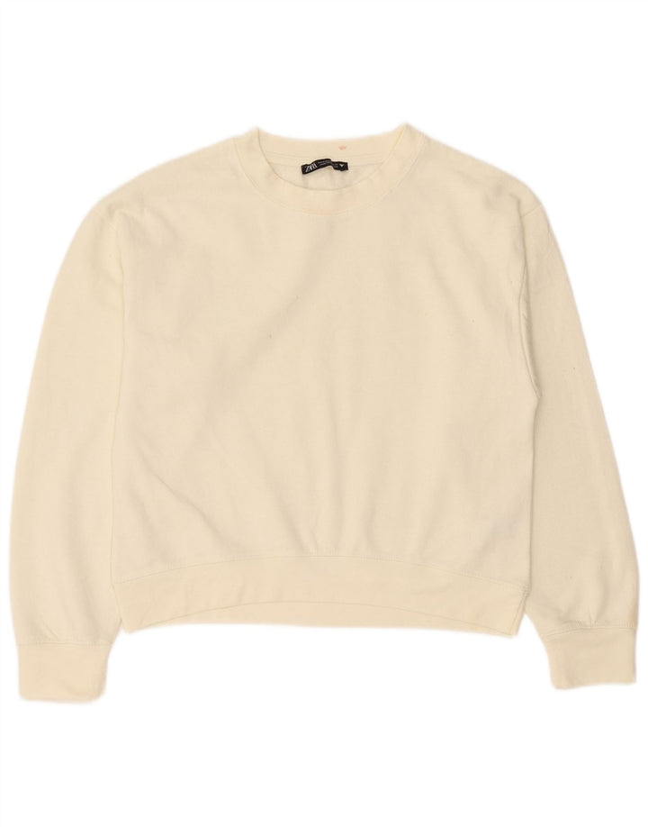 Zara Damen-Sweatshirt-Pullover UK 14 Mittelweißes Polyester