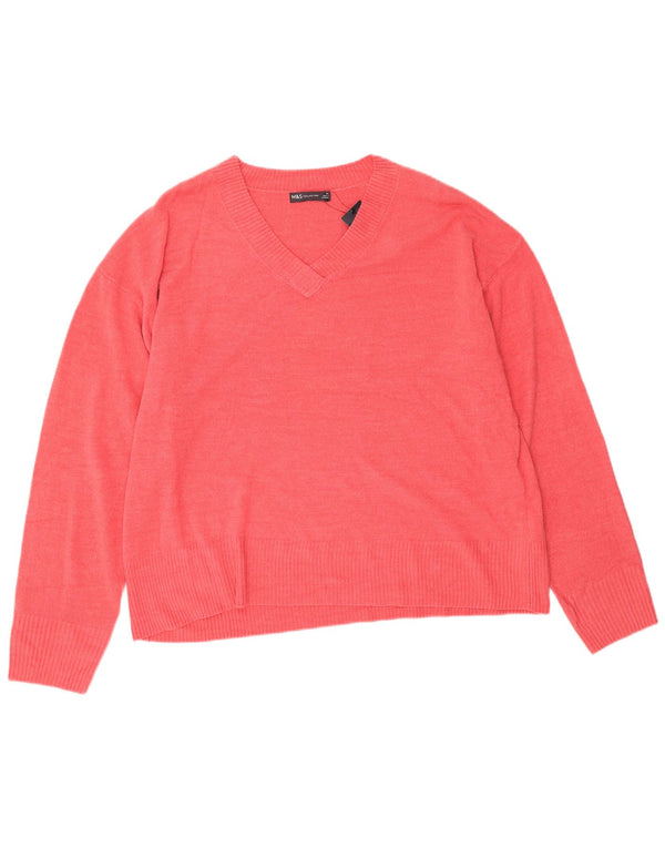 Marks & Spencer Damen-Pullover mit V-Ausschnitt, UK 22 3XL, Rosa, Acryl