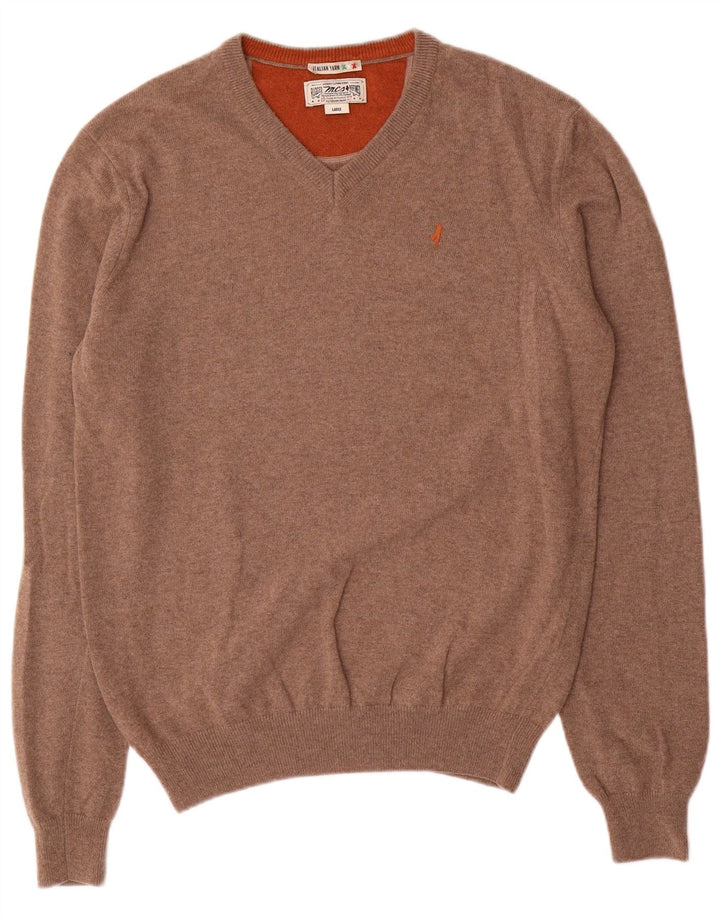 Marlboro Classics Herren-Pullover mit V-Ausschnitt, große braune Wolle