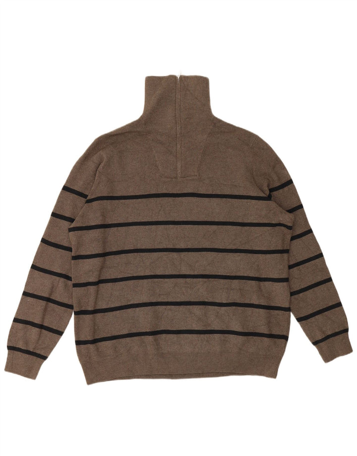 Marks & Spencer Herren-Pullover mit Reißverschluss am Hals, 2XL, grau gestreift, Polyester
