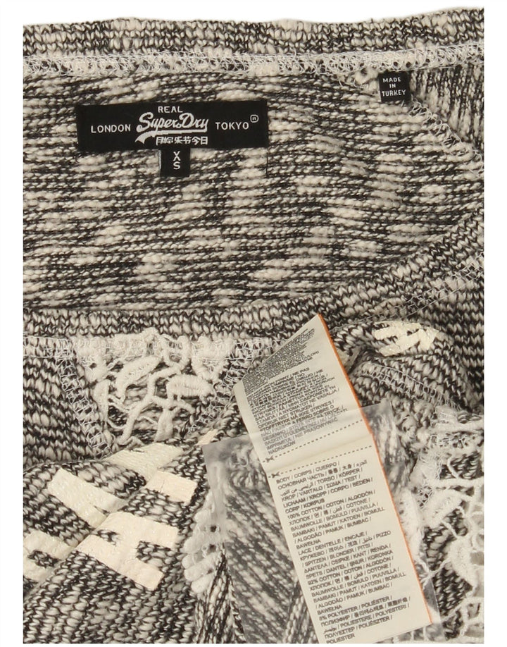 Superdry Damen-Pullover, übergroß, kurz geschnitten, U-Boot-Ausschnitt, UK 6, XS, Grau, Baumwolle