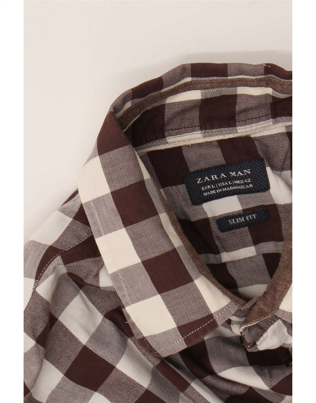 Zara Slim-Fit-Hemd für Herren, großes braunes Gingham-Karomuster