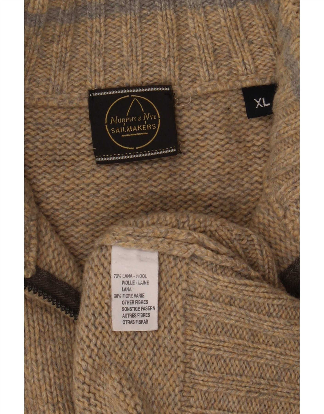 Murphy & Nye Herren-Pullover mit Reißverschluss, XL, beige gesprenkelte Wolle