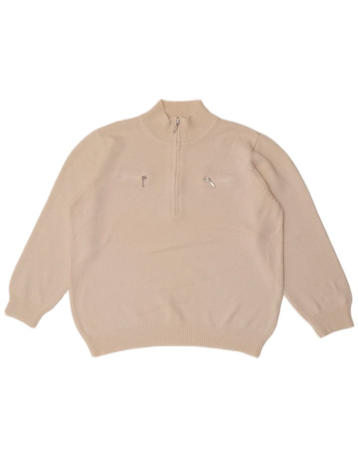 Vintage Damen Pullover mit Reißverschluss, UK 14, Groß, Weiß