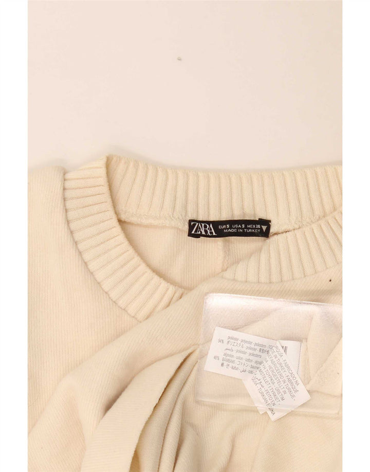 Zara Damen-Pullover, übergroß, Rundhalsausschnitt, Gr. 10, Größe S, gebrochenes Weiß