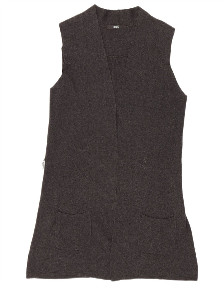 Marks & Spencer Damen Ärmelloser Cardigan-Pullover UK 12 Mittelgrau