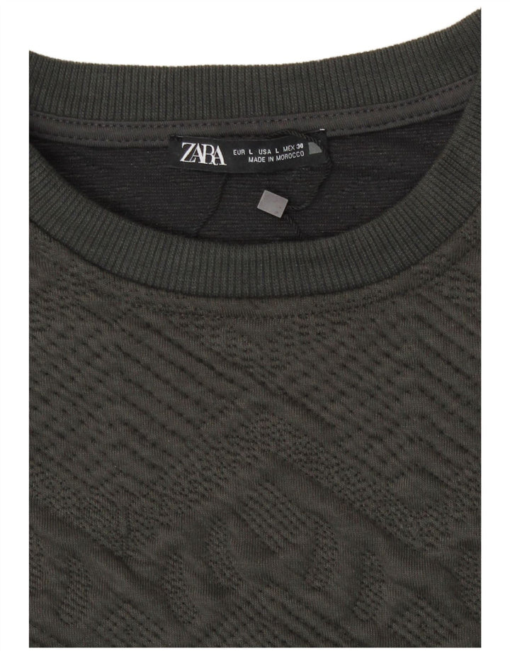 Zara Damen Crop Sweater UK 14 Large Graues geometrisches Polyester