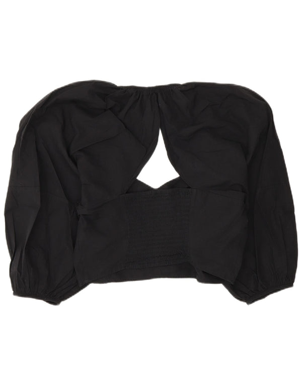 Zara Damen Crop Bluse Top UK 14 Large Schwarz