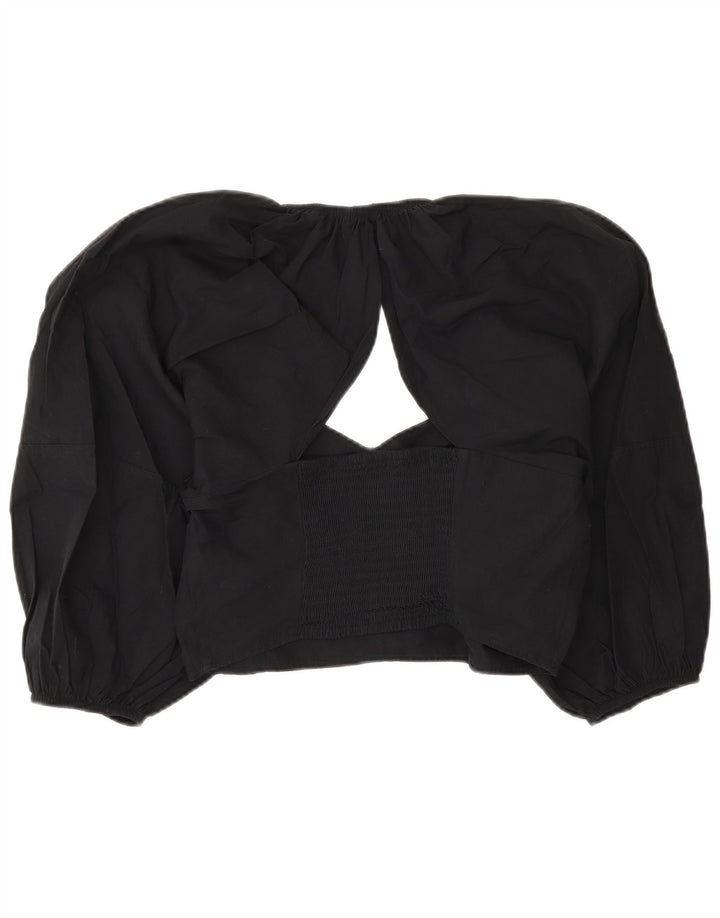 Zara Damen Crop Bluse Top UK 14 Large Schwarz