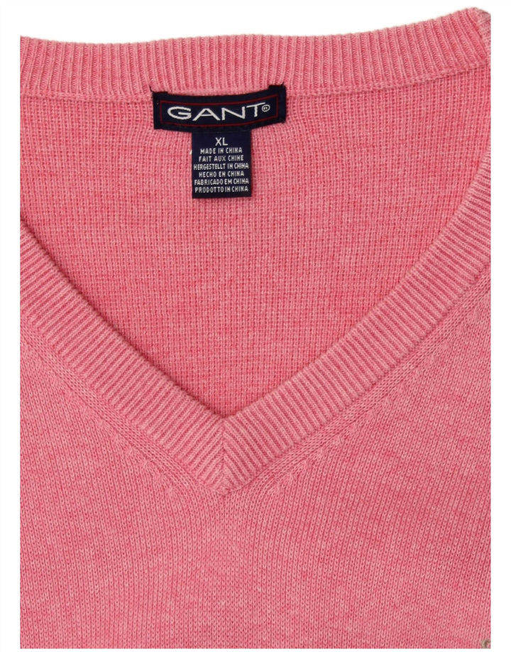 GANT Herren-Pullover mit V-Ausschnitt, XL, rosa gefleckte Baumwolle