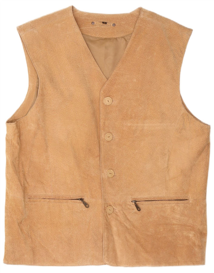 VINTAGE Herren Wildlederweste IT 56 3XL Beige Leder