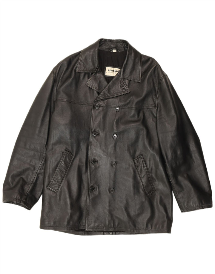 Conbipel Herren-Zweireiher-Ledermantel, Größe 52, großes schwarzes Leder