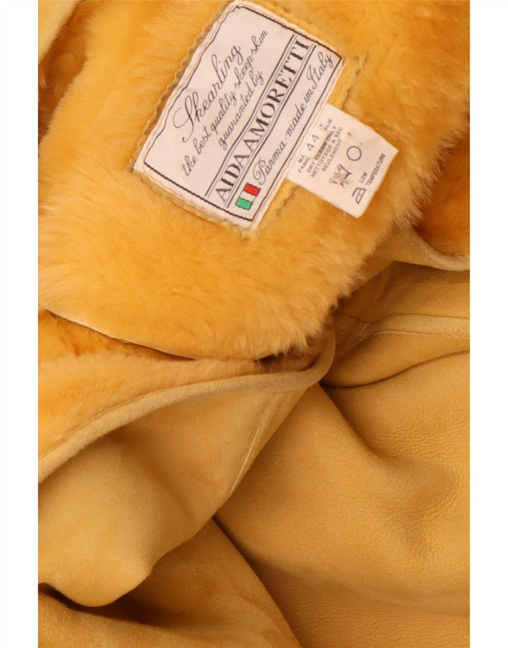 Vintage Damen Zweireihiger übergroßer Lammfellmantel IT 44 Mittelgelb