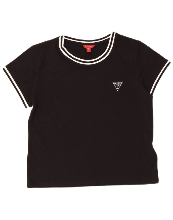 Guess Damen T-Shirt Top UK 14 Large Schwarz Polyester