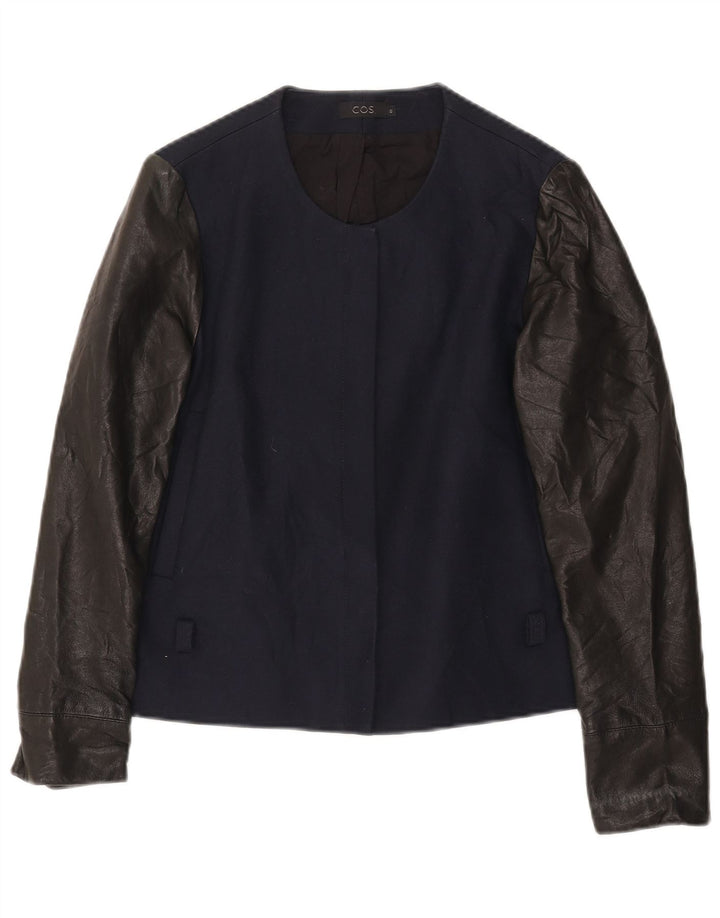 Cos Damen-Blazerjacke, EU 40, mittelmarineblaue Colourblock-Baumwolle