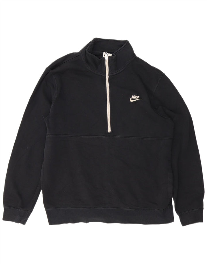 Nike Herren-Sweatshirt mit Reißverschluss am Hals, groß, aus schwarzer Baumwolle
