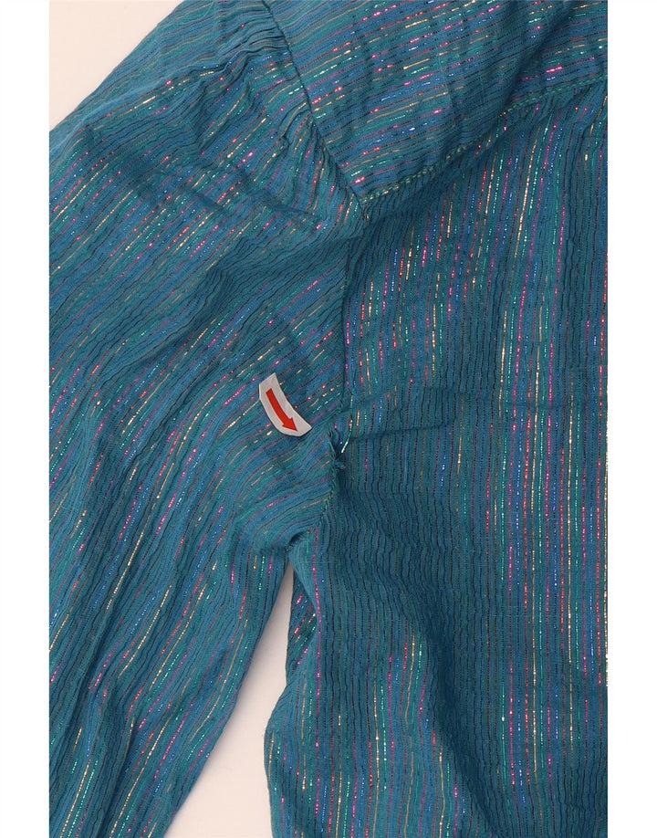 Vintage Damen Shirt IT 46 Groß blau gestreift Metallic