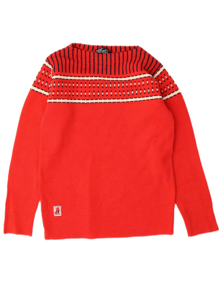 Vintage Damen Pullover mit U-Boot-Ausschnitt, Gr. 10, klein, rot, geometrisch