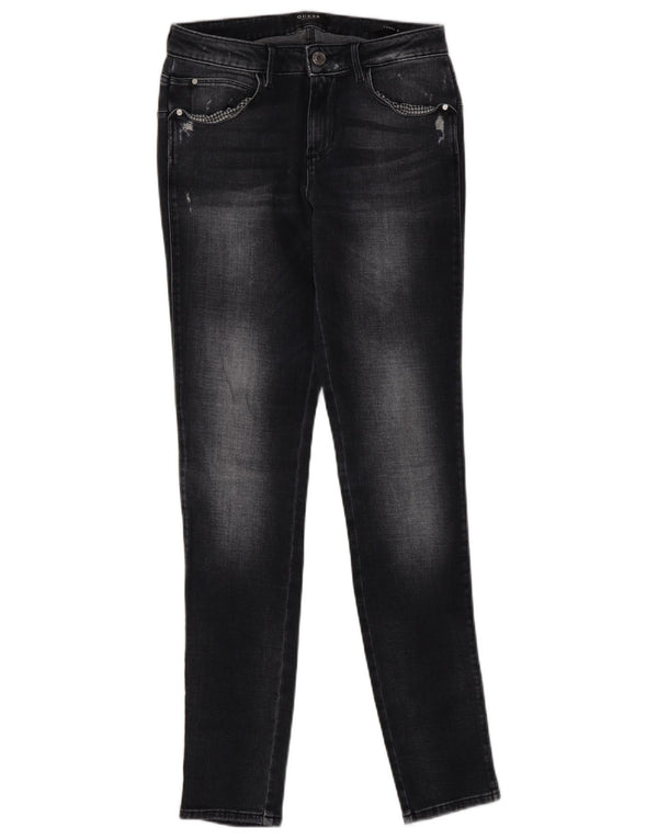 Guess Damen Curve Distressed Skinny Jeans W28 L30 Schwarze Baumwolle