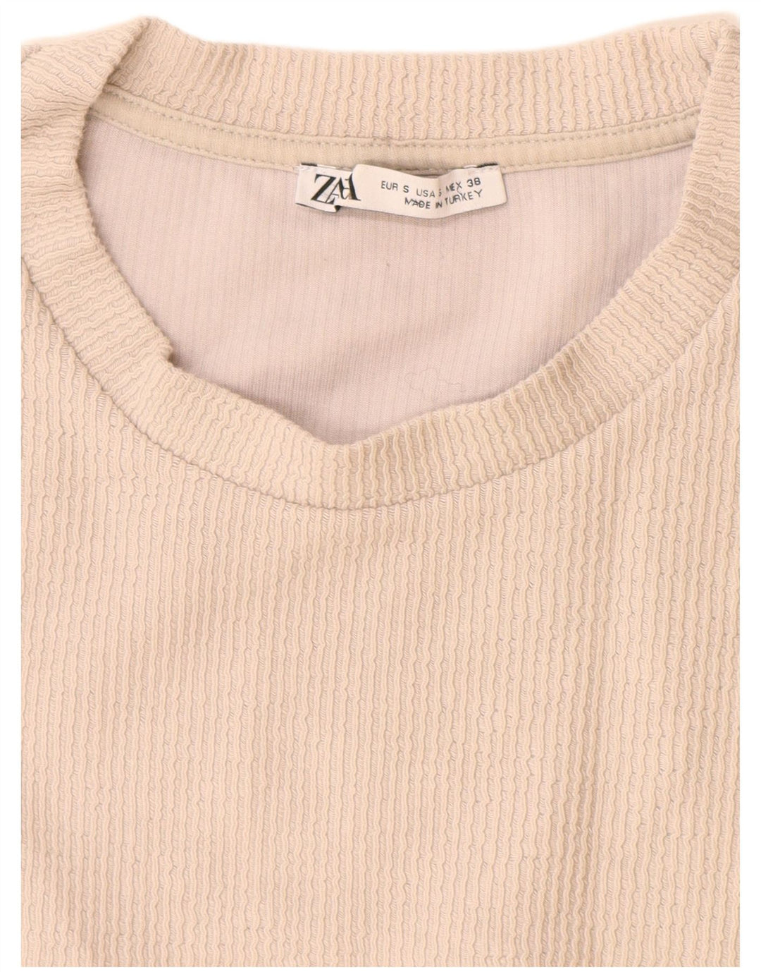 Zara Herren T-Shirt Top Small Beige Baumwolle