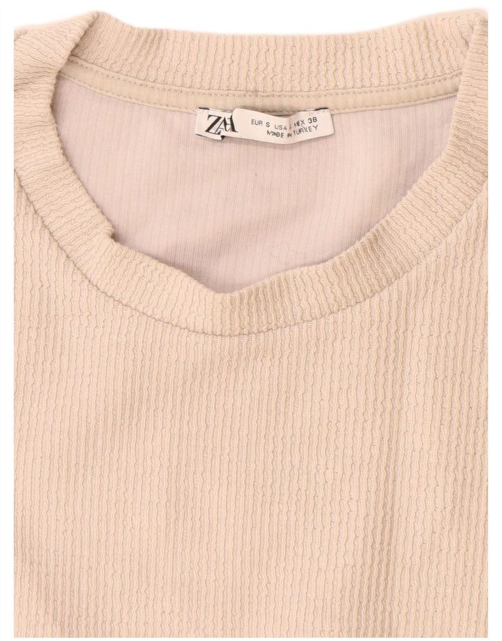 Zara Herren T-Shirt Top Small Beige Baumwolle