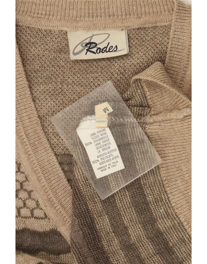 Rodes Herren-Pullover mit V-Ausschnitt, mittelbeige, gestreift, Wolle