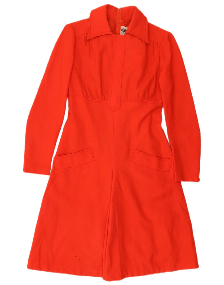 VINTAGE Damen Langarm-A-Linien-Kleid EU 38 Mittelrote Schurwolle