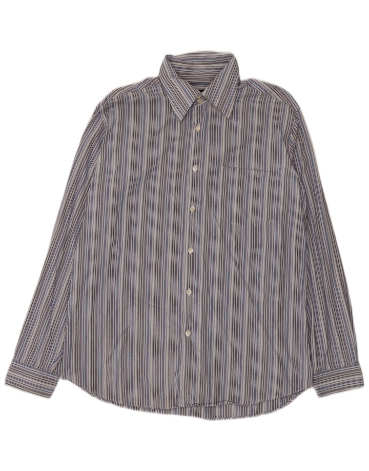 Hugo Boss Herrenhemd Größe 42 16 1/2 groß blau gestreift