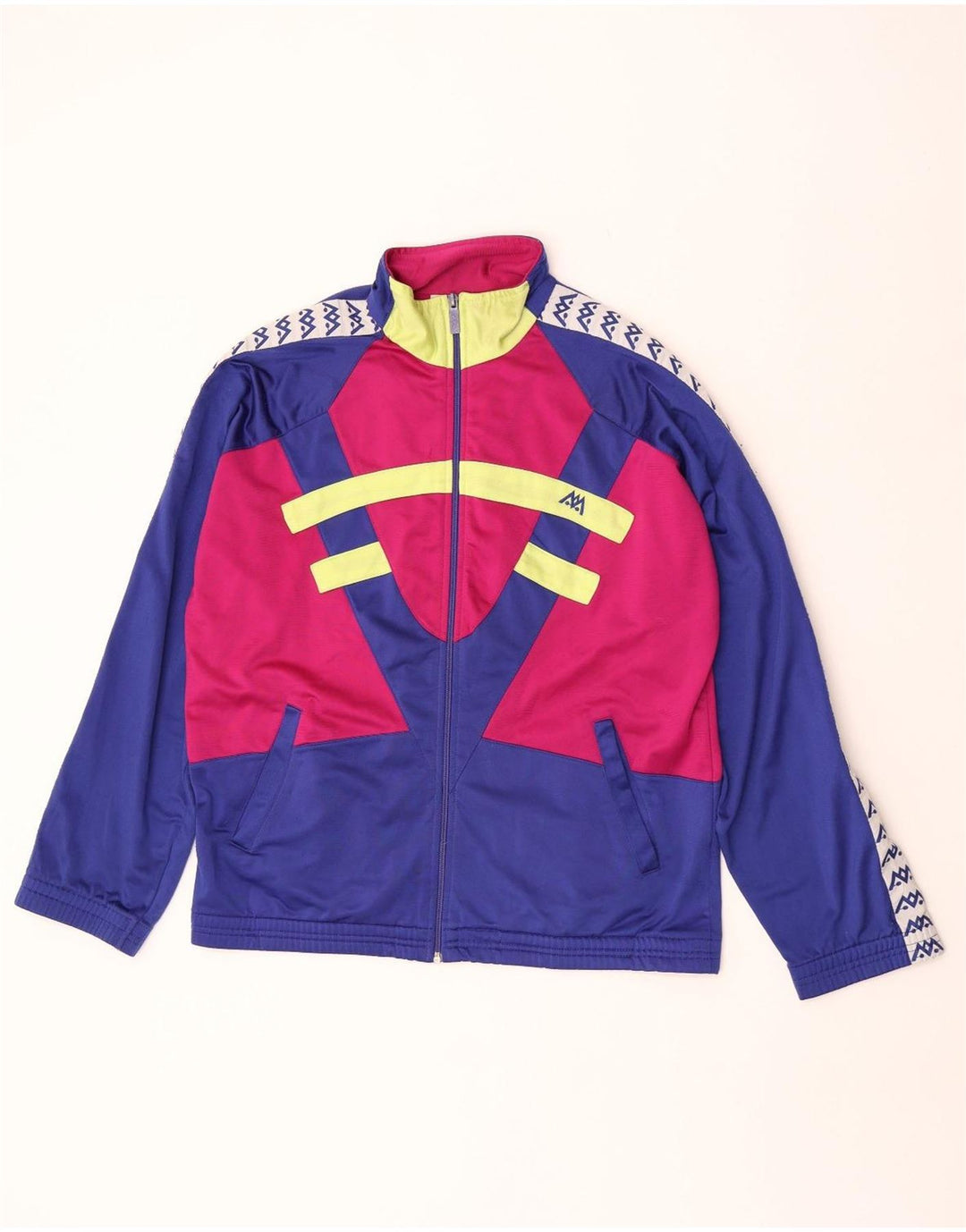 Vintage Herren-Trainingsanzug mit grafischem Oberteil, großes blaues Farbblock-Polyester