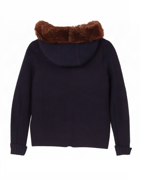 Massimo Dutti Damen-Dufflecoat mit Kapuze, UK 10, Größe S, marineblaue Wolle