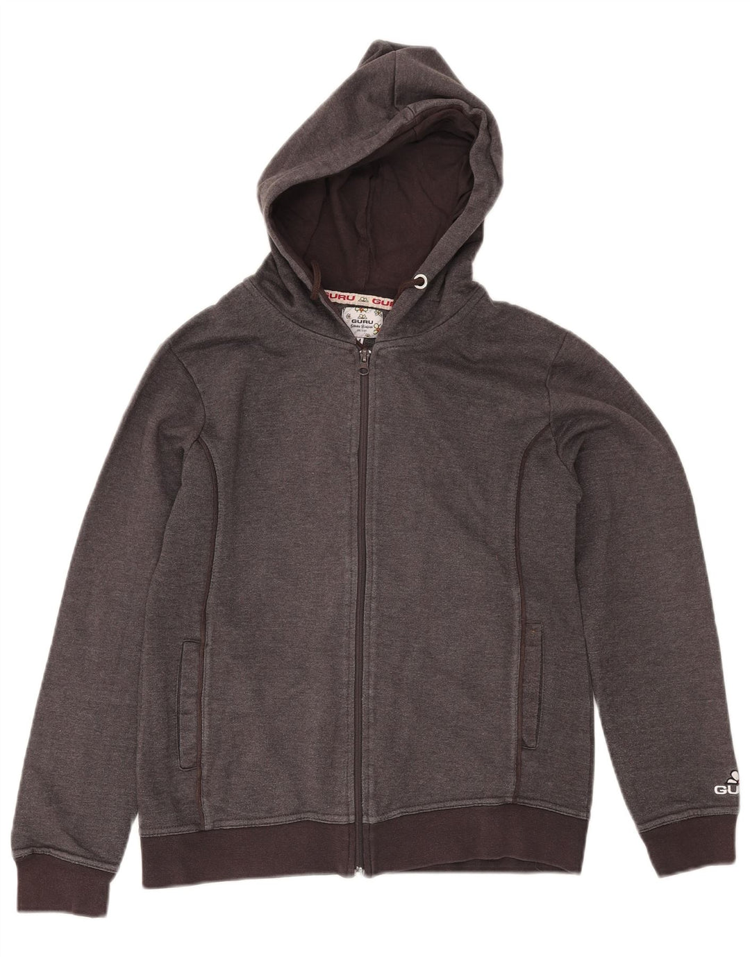 GURU Womens Zip Hoodie Sweater UK 12 Medium Grey Cotton