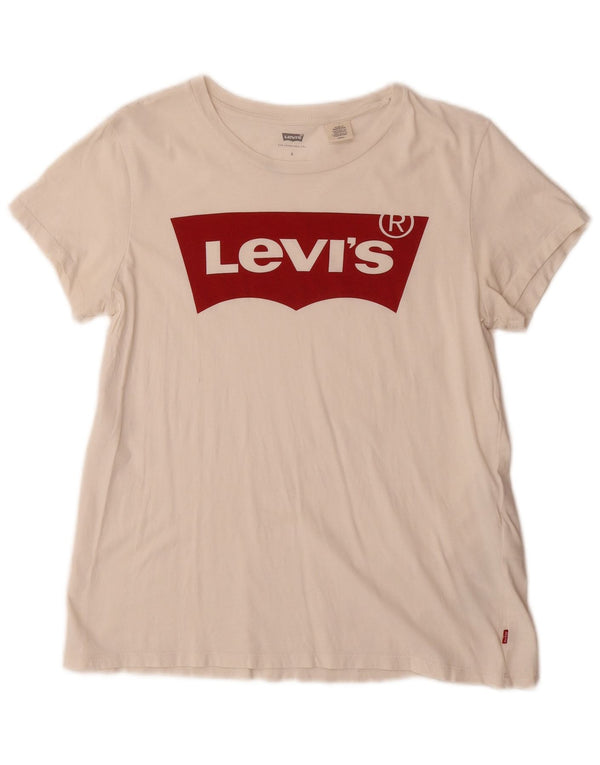 Levi's Damen-T-Shirt mit Grafik, UK 10, Größe S, weiße Baumwolle