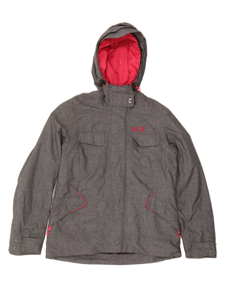JACK WOLFSKIN Womens Hooded Windbreaker Jacket UK 12/14 Medium Grey Vintage Jack Wolfskin and Second-Hand Jack Wolfskin from Messina Hembry 