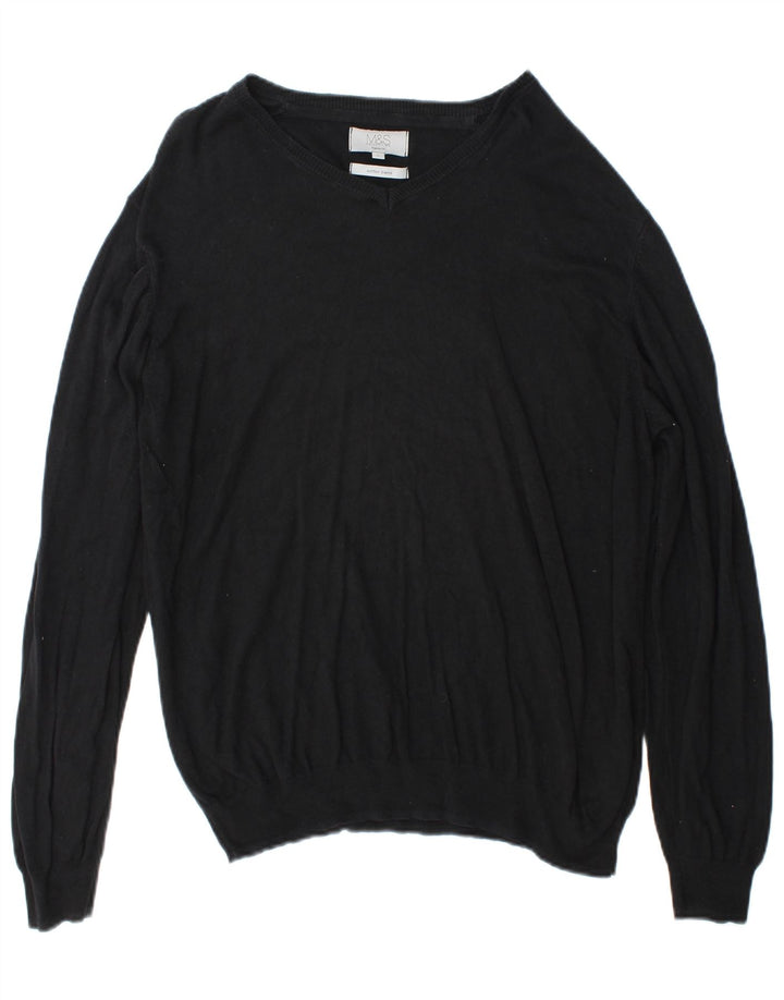 Marks & Spencer Herren-Pullover, reguläre Passform, V-Ausschnitt, groß, aus schwarzer Baumwolle