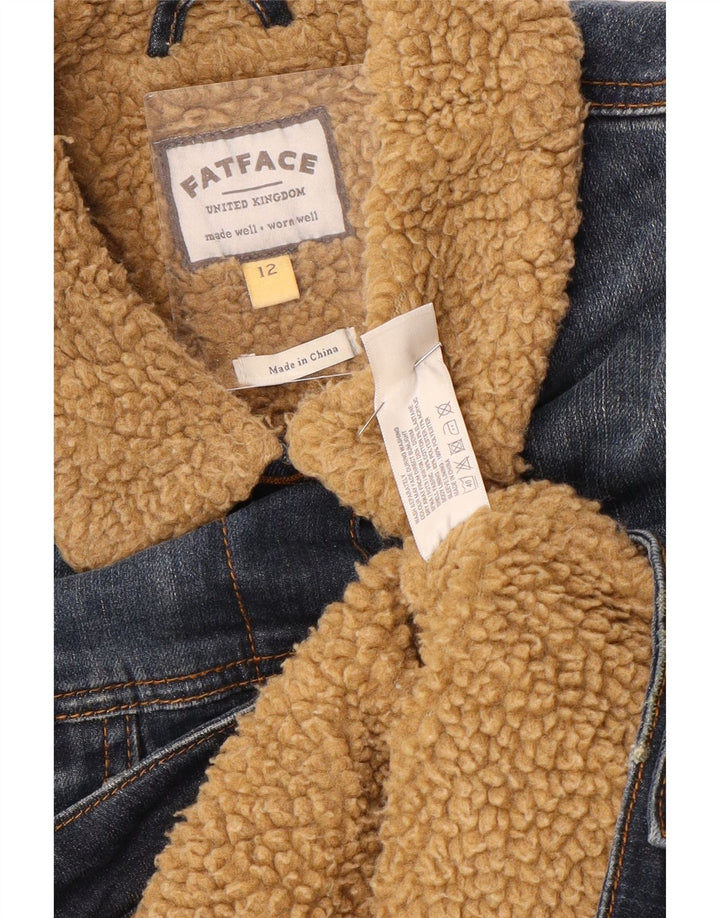 FAT FACE Damen Sherpa-Jeansjacke UK 12 Mittelblaue Baumwolle