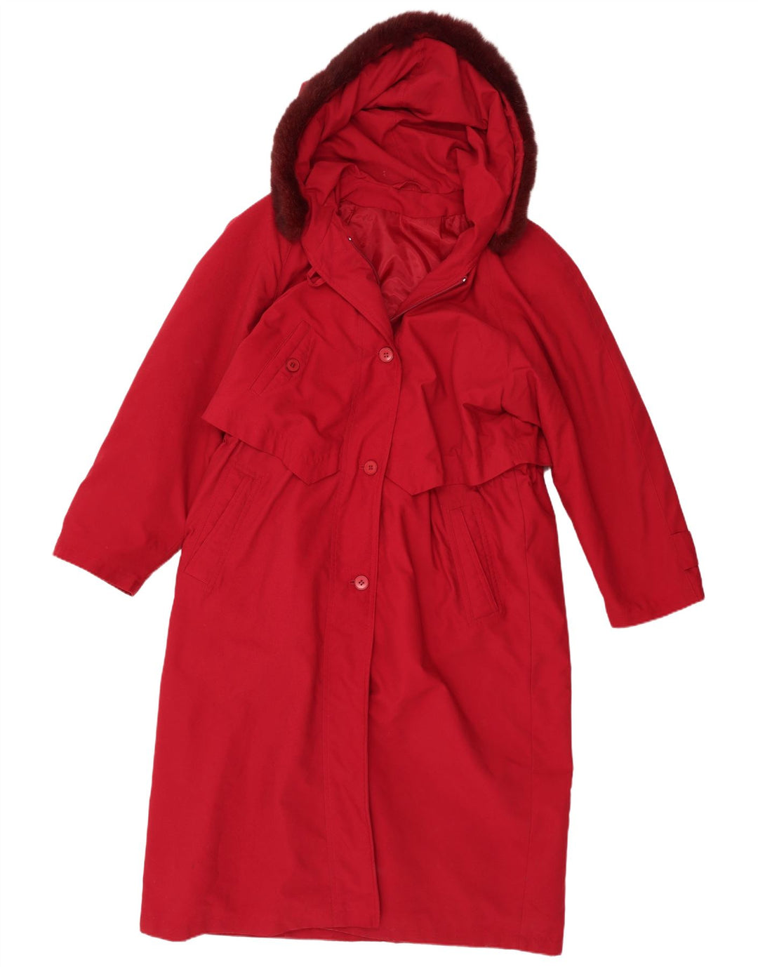 Vintage Damen Kapuzen-Trenchcoat UK 14 Großes rotes Polyester