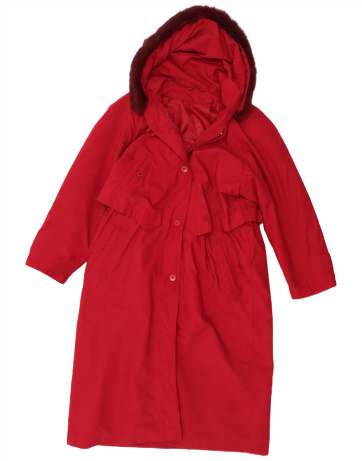 Vintage Damen Kapuzen-Trenchcoat UK 14 Großes rotes Polyester