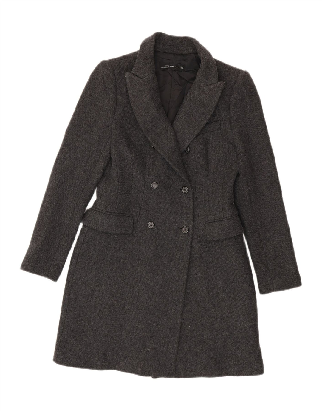 ZARA Damen Zweireihiger Mantel UK 12 Mittelgrau
