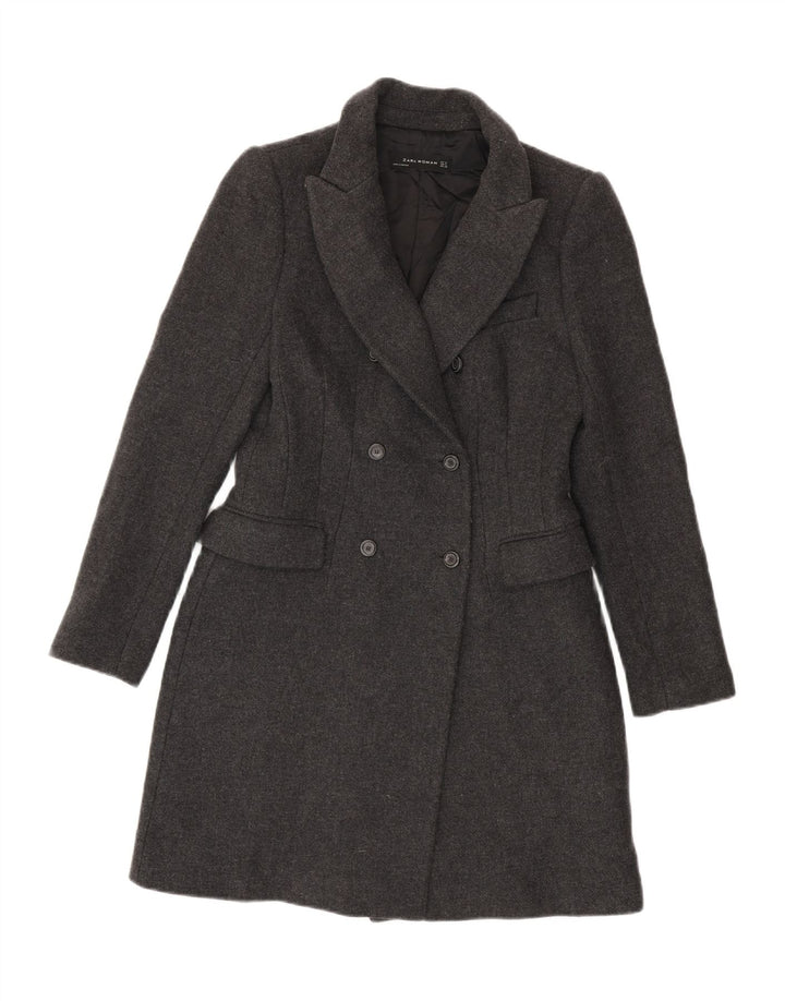 ZARA Damen Zweireihiger Mantel UK 12 Mittelgrau