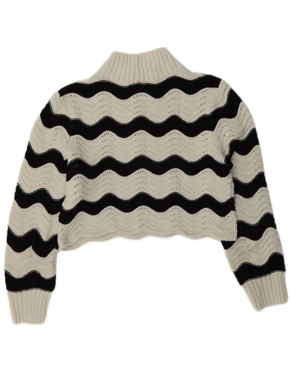 Zara Damen Crop Turtle Neck Pullover Pullover UK 10 Small Weiß gestreift