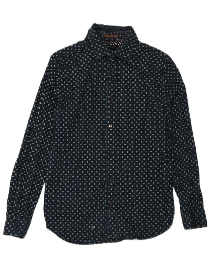 Ted Baker Herrenhemd, Größe 3, mittelgroß, marineblau, geblümt, Baumwolle