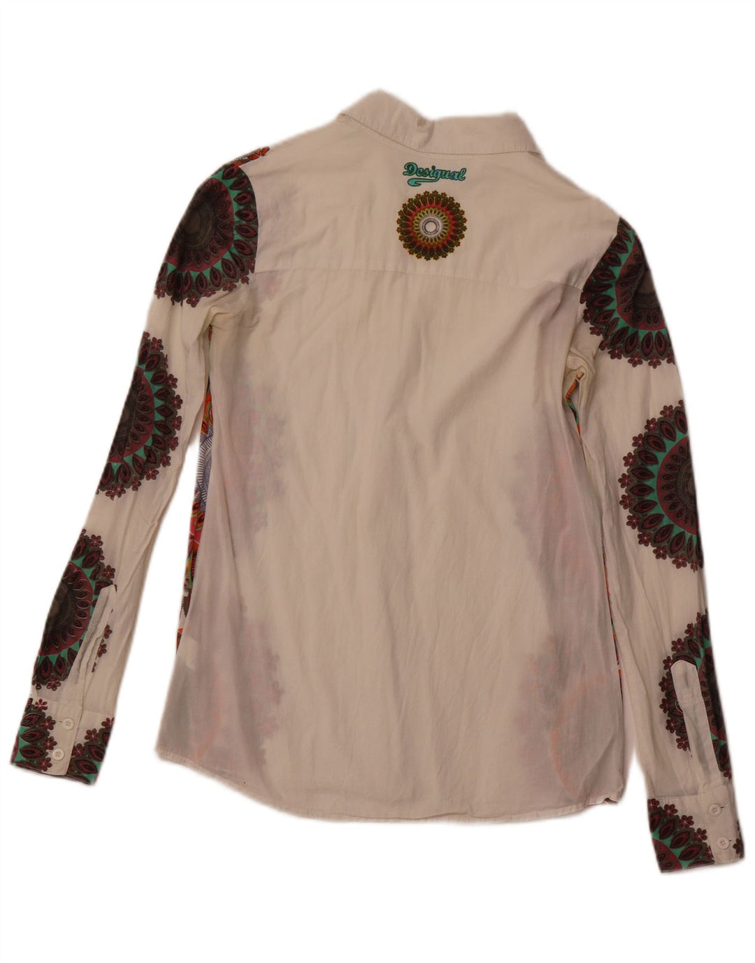 DESIGUAL Damen Grafikshirt UK 6 XS Weiße Paisley-Baumwolle