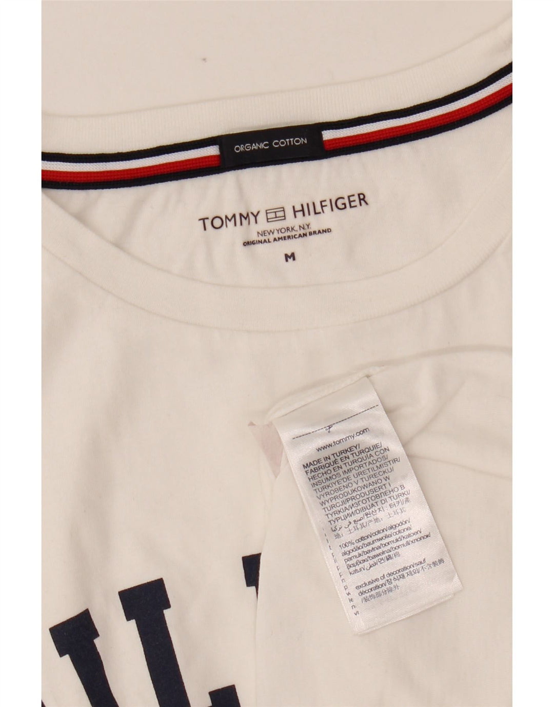 TOMMY HILFIGER Damen Grafik T-Shirt Top UK 14 Mittelweiße Baumwolle