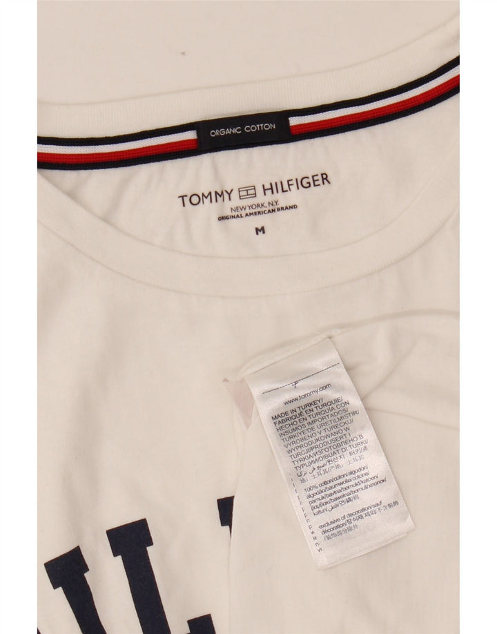TOMMY HILFIGER Damen Grafik T-Shirt Top UK 14 Mittelweiße Baumwolle