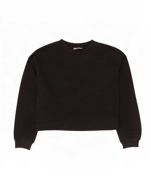 Zara Damen Crop Oversized Sweatshirt Pullover UK 10 Small Schwarz Baumwolle