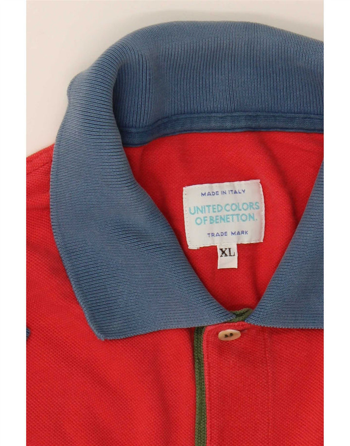 Benetton Herren Poloshirt XL Rot Colourblock